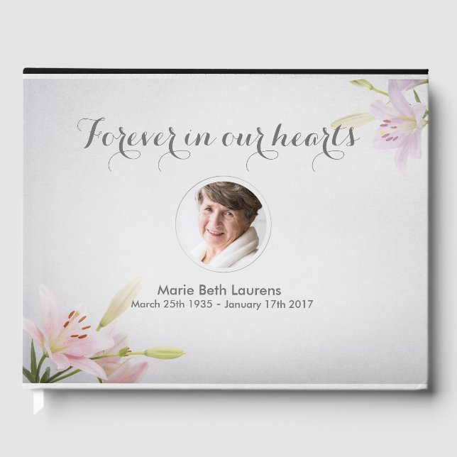 Customizable Photo Memorial Lilies Guest Book (Front)
