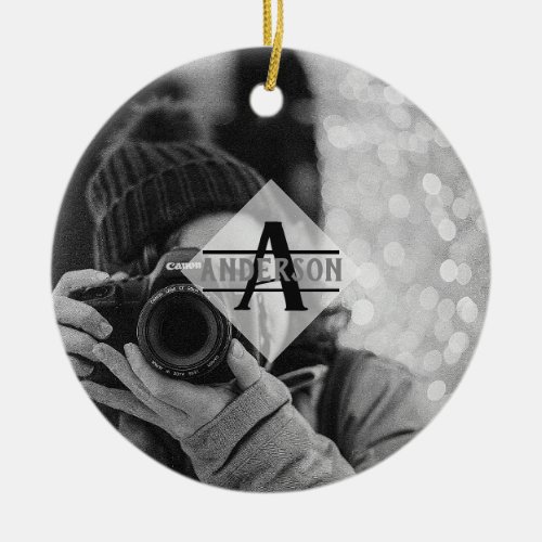 Customizable PHOTO Monogram Gifts Modern Ceramic Ornament