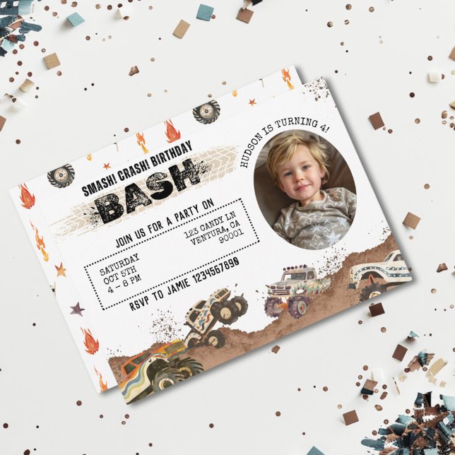 Customizable Photo Monster Truck Boys Birthday Invitation (Creator Uploaded)