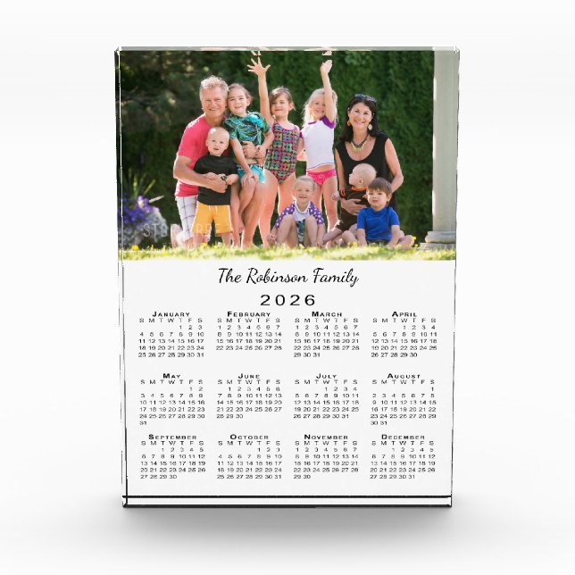 Customizable Photo Name 2026 Calendar Desk Acrylic Award (Front)