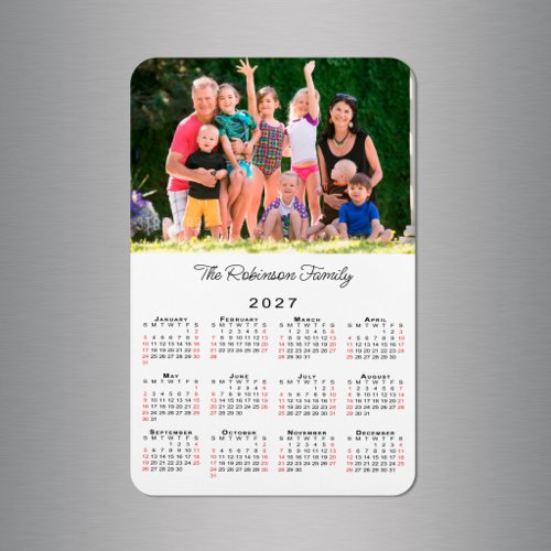 Customizable Photo Name 2027 Calendar Magnet
