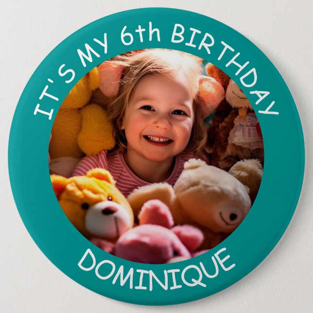 Customizable Photo, Name And Age Birthday Button (Front)