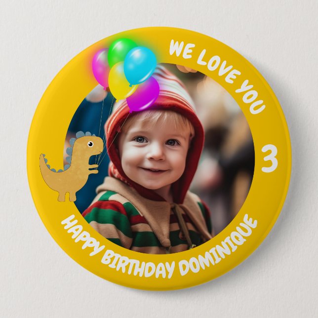 Customizable Photo, Name And Age Birthday Button (Front)
