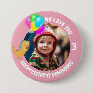 Customizable Photo, Name And Age Birthday Button