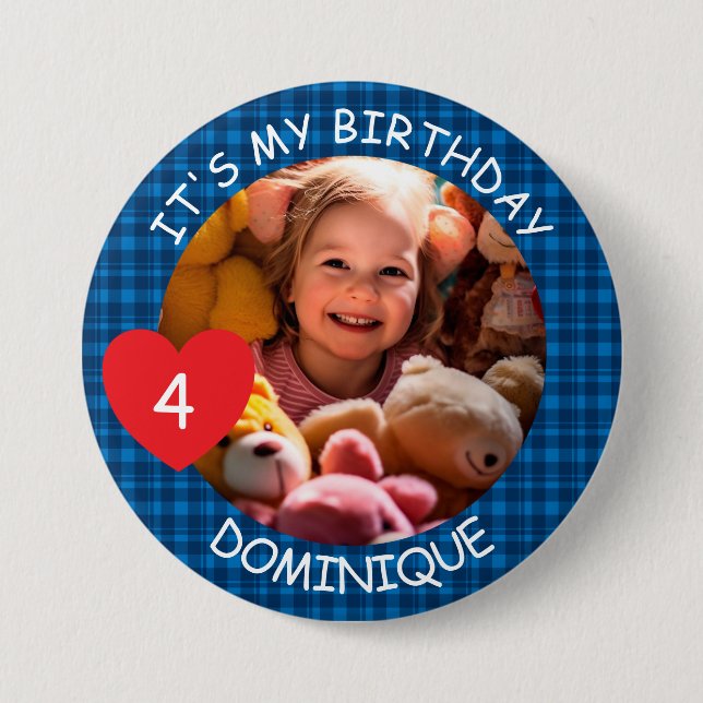 Customizable Photo, Name And Age Birthday Button (Front)