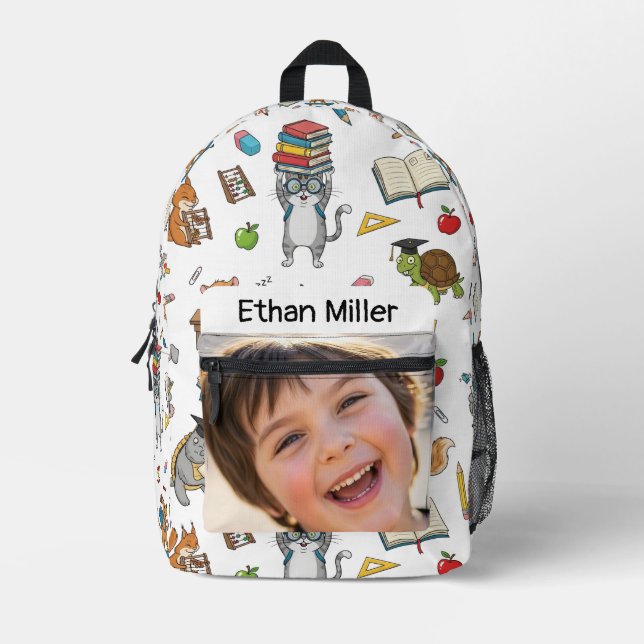 Customizable Photo & Name Kids Back-to-School Printed Backpack (Front)