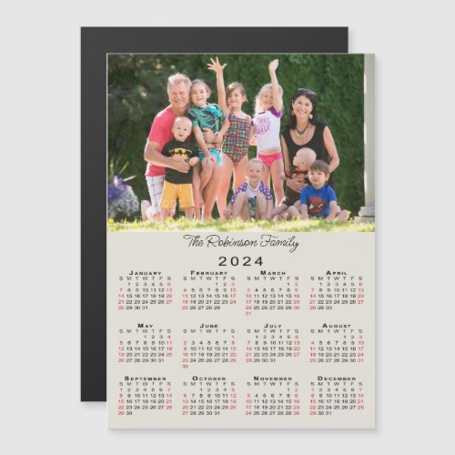 Customizable Photo Name Tan 2024 Calendar Magnet