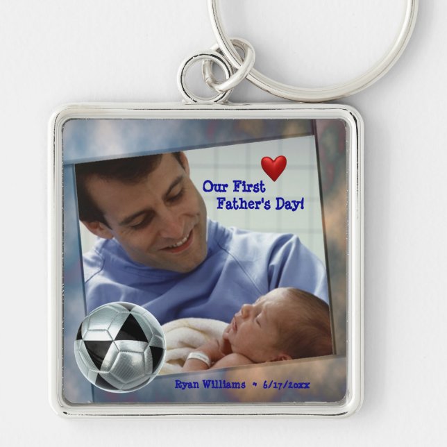 Customizable Photo Our First Fathers Day Key Chain (Front)