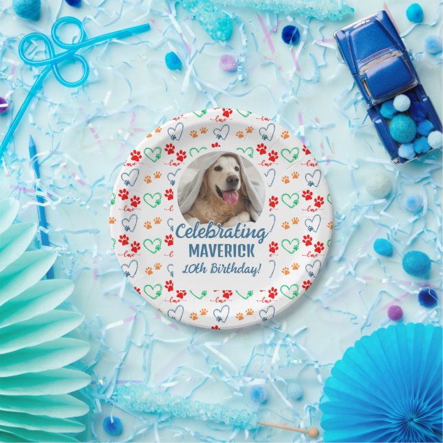 Customizable Photo Paw Print Dog Birthday Party Paper Plates (Party)