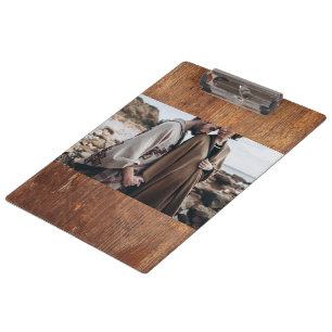 Customizable Photo Rustic Wood Texture Design Clipboard