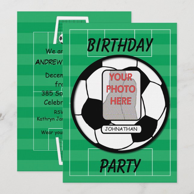 Customizable photo soccer ball party invitation (Front/Back)