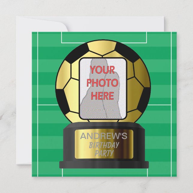 Customizable photo soccer ball party invitations (Front)
