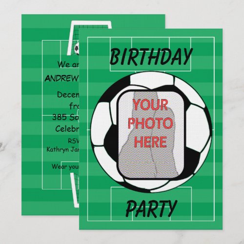 Customizable photo soccer ball party invitations