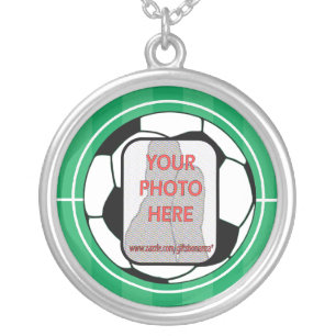 Customizable photo soccer ball silver plated necklace