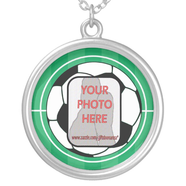 Customizable photo soccer ball silver plated necklace (Front)