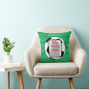 Customizable photo soccer ball throw pillow