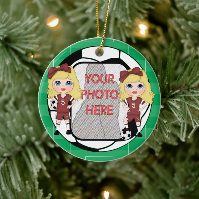 Customizable photo soccer Girl award ornament (Tree)