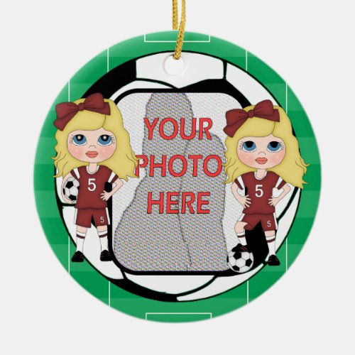 Customizable photo soccer Girl award ornament