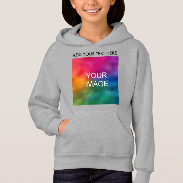 Customizable Photo Text Template Kids Girls Hoodie (Front)