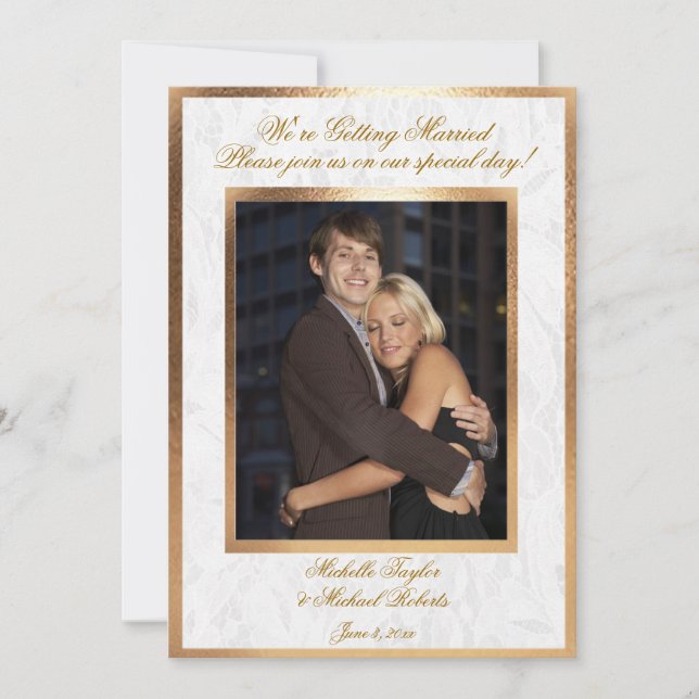 Customizable Photo Wedding Invitation Gold Trim (Front)