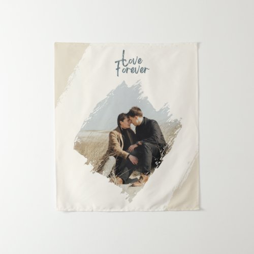 Customizable Photo with Love Forever Blue Text Tapestry