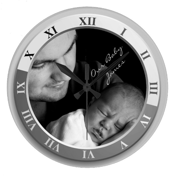 Customizable Photograph Clock Silver Roman Numeral