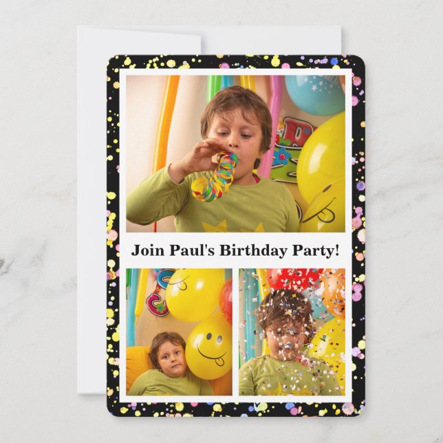 Customizable Photos Confetti Design Birthday Party Invitation (Front)
