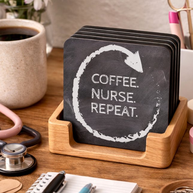 Customizable Phrase Coffee Nurse Repeat Beverage Coaster (Creator Uploaded)