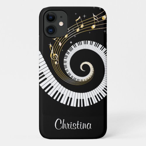Customizable Piano Keys and Gold Music Notes iPhone 11 Case