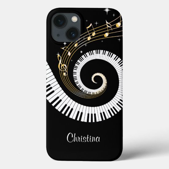 Customizable Piano Keys and Gold Music Notes iPhone 13 Case