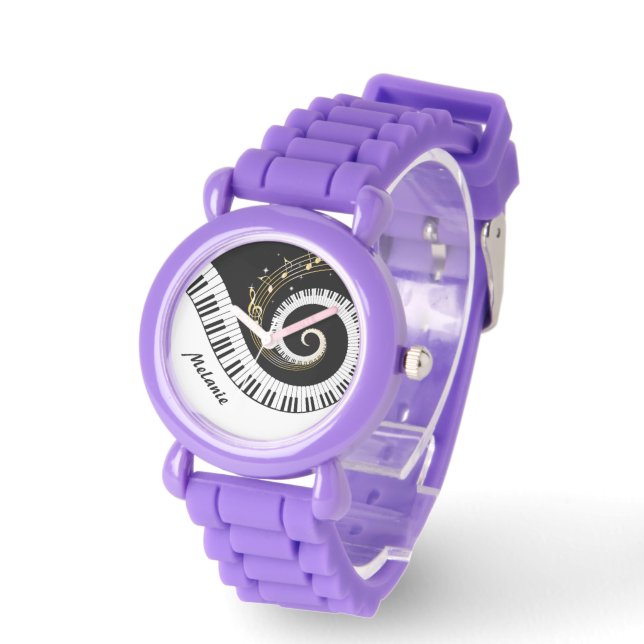 Customizable Piano Keys and Gold Music Notes Watch (Angle)