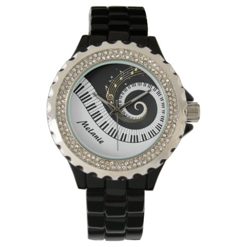 Customizable Piano Keys and Gold Music Notes Watch