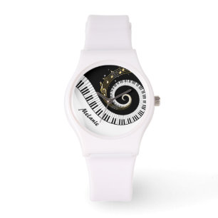 Customizable Piano Keys and Gold Music Notes Watch
