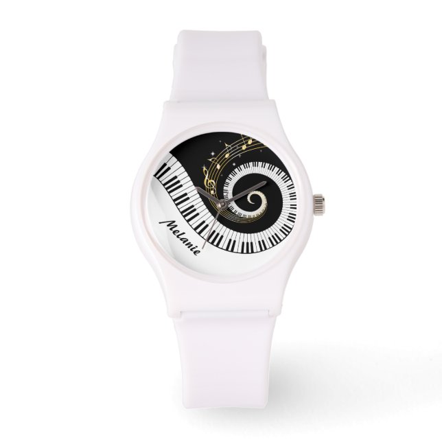 Customizable Piano Keys and Gold Music Notes Watch (Front)