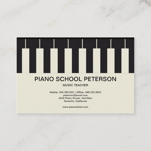 Customizable Piano School Teacher Business Card (Back)