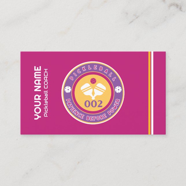 Customizable pickleball coach pink business card (Front)