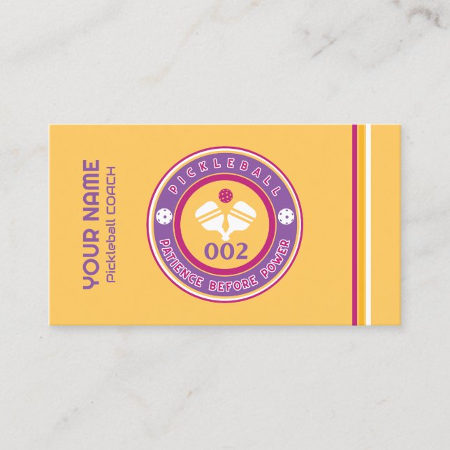 Customizable pickleball coach yellow business card (Front)