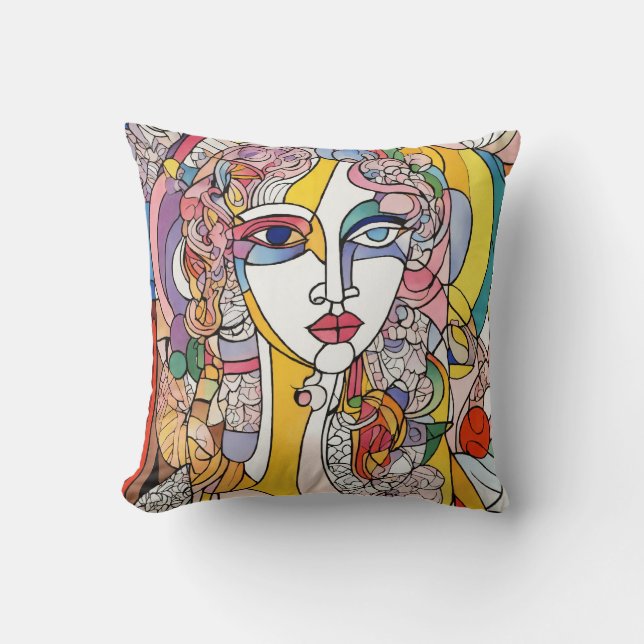 Customizable Pillow: Picasso-Inspired Abstract  Throw Pillow (Front)