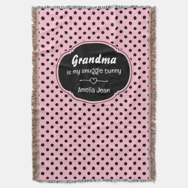 Customizable Pink and Black Polka Dots Throw Blanket (Front Vertical)