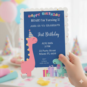 Customizable pink and blue dinosaur party invitati invitation