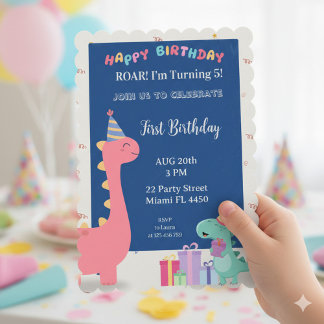 Customizable pink and blue dinosaur party invitati invitation