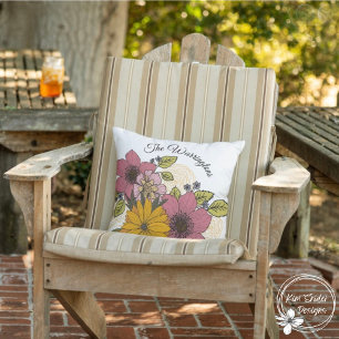 Customizable Pink and Orange Florals  Outdoor Pillow