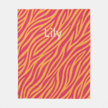 customizable pink and orange zebra striped blanket