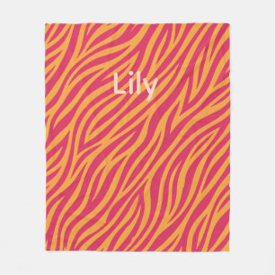 customizable pink and orange zebra striped blanket
