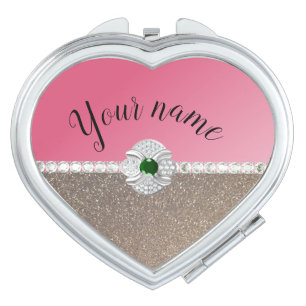 Customizable pink and silver glitter compact mirror