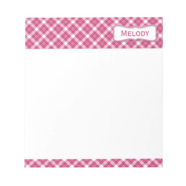 Customizable Pink and White Plaid Notepad (Front)