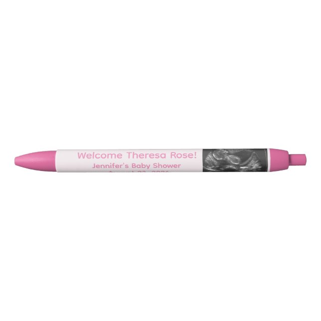 Customizable Pink Baby Shower Photo Favors Pen (Front)