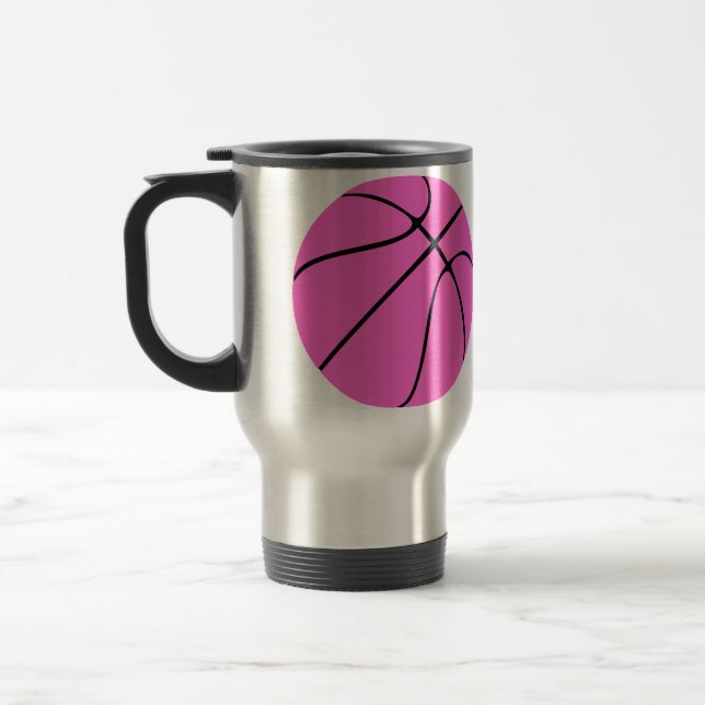 Customizable Pink Basketball Coach Traveling Mug (Left)