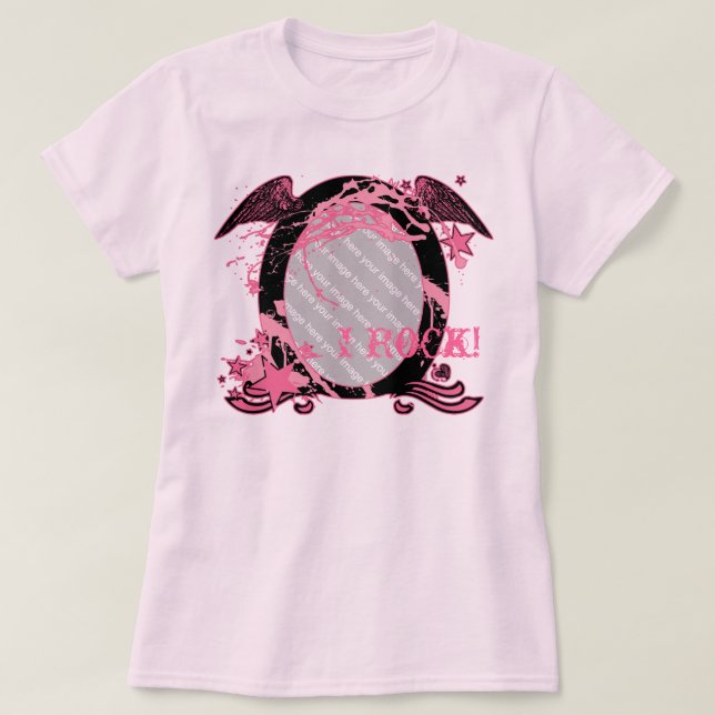 Customizable Pink & Black Rocker Photo T-shirt (Design Front)