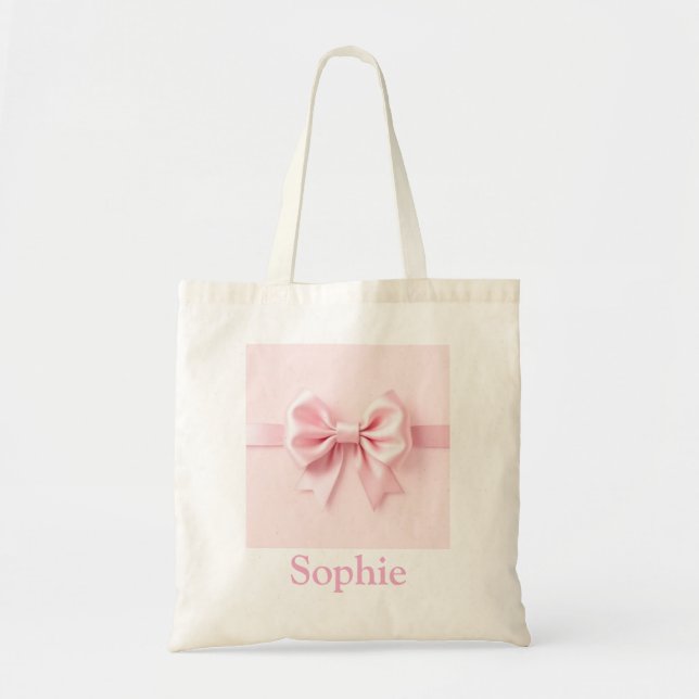 Customizable Pink Bow Tote Bag (Front)
